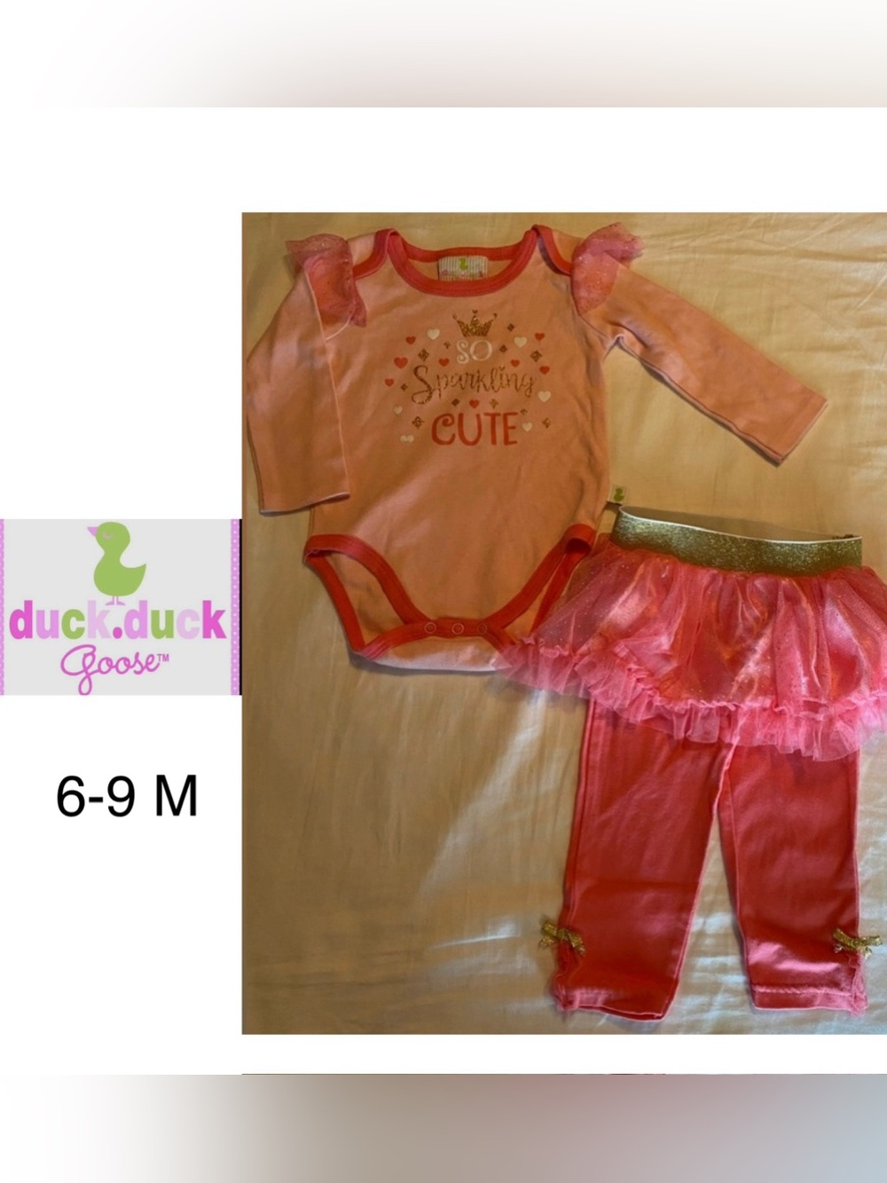 6/$20 Duck Duck Goose 2-Piece long Sleeve Outfit Sparkly 2 Layer skirt 6-9M